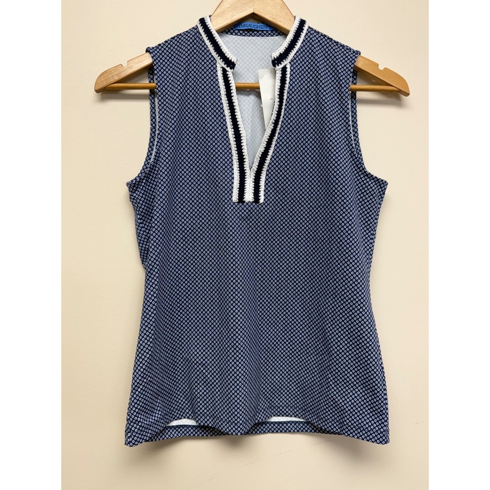 J.McLaughlin Blue Nylon Golf Tank Top Crochet Trim V Neck Sz XS NWT$148
